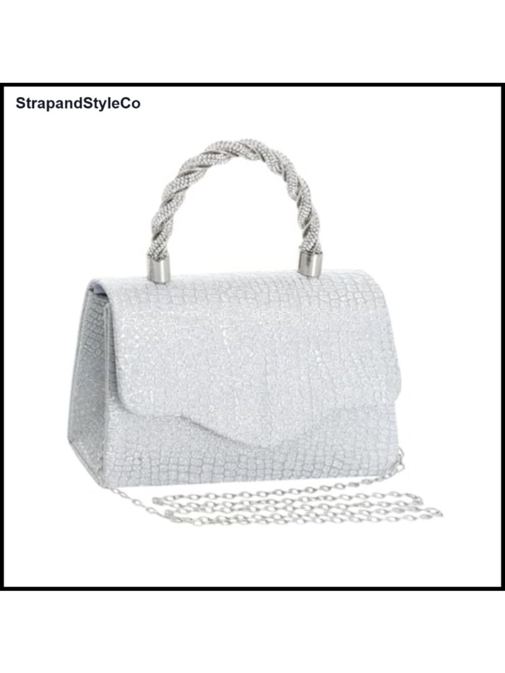 Sparkly Rhinestone Handle Evening Clutch 3-in-1 Convertible Chain Purse